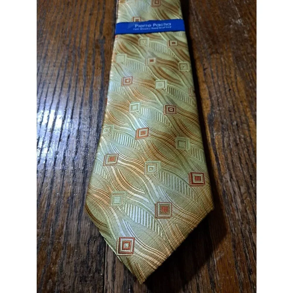 New Pierre Pacha Handmade Gold Orange Mens Dress Neck Tie